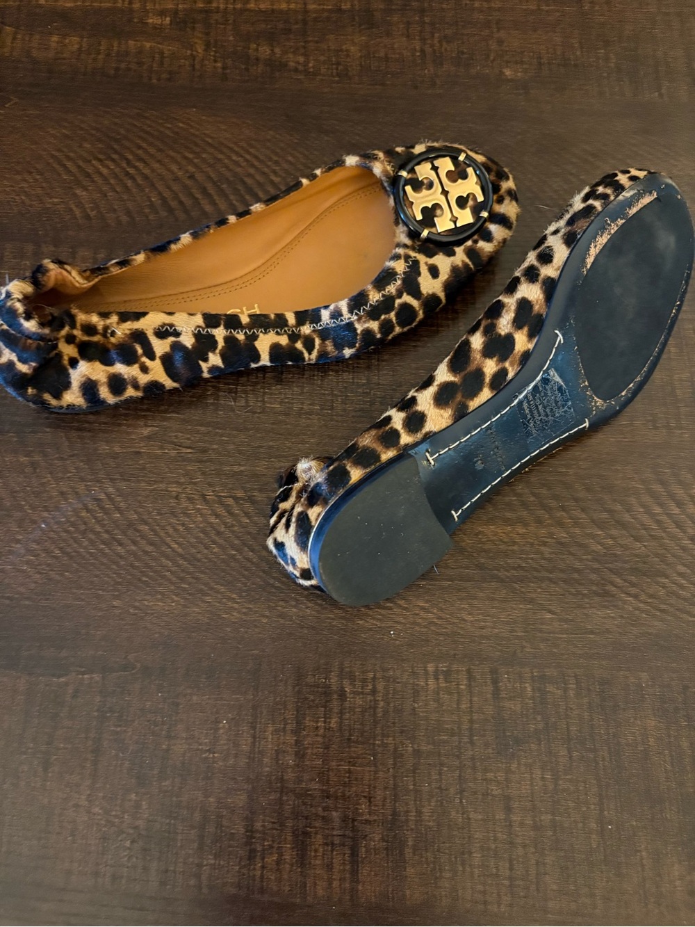 Tory Burch Leopard Haircalf Logo Ballet Flats - Brown & Black - Picture 3 of 3